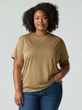 VTG Cezanne Womens 18 20 Gold Metallic Shimmery Short Sleeve Sweater Top Shirt